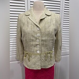 Ann Taylor Women's Size 8P Green Tweed Linen Blend Blazer  Coquette Barbie NWT